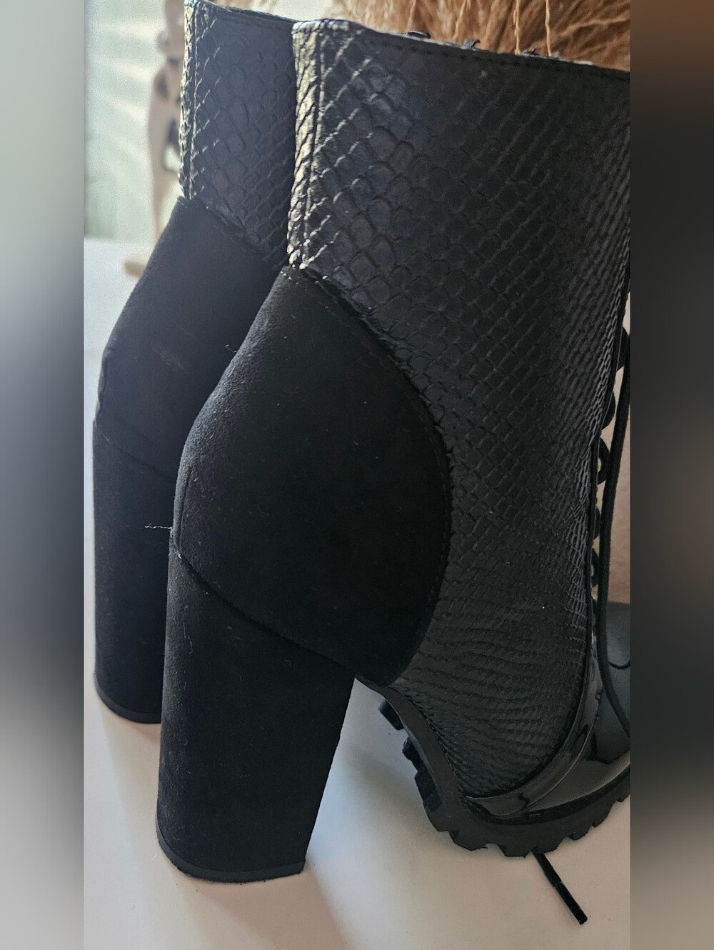 Olivia Fargiano Black Patent & Suede Tie Up Boots - Picture 10 of 10
